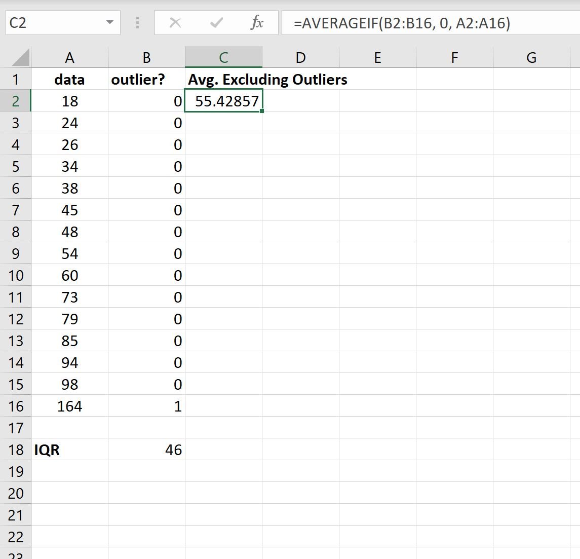 Excel calculate average excluding outliers