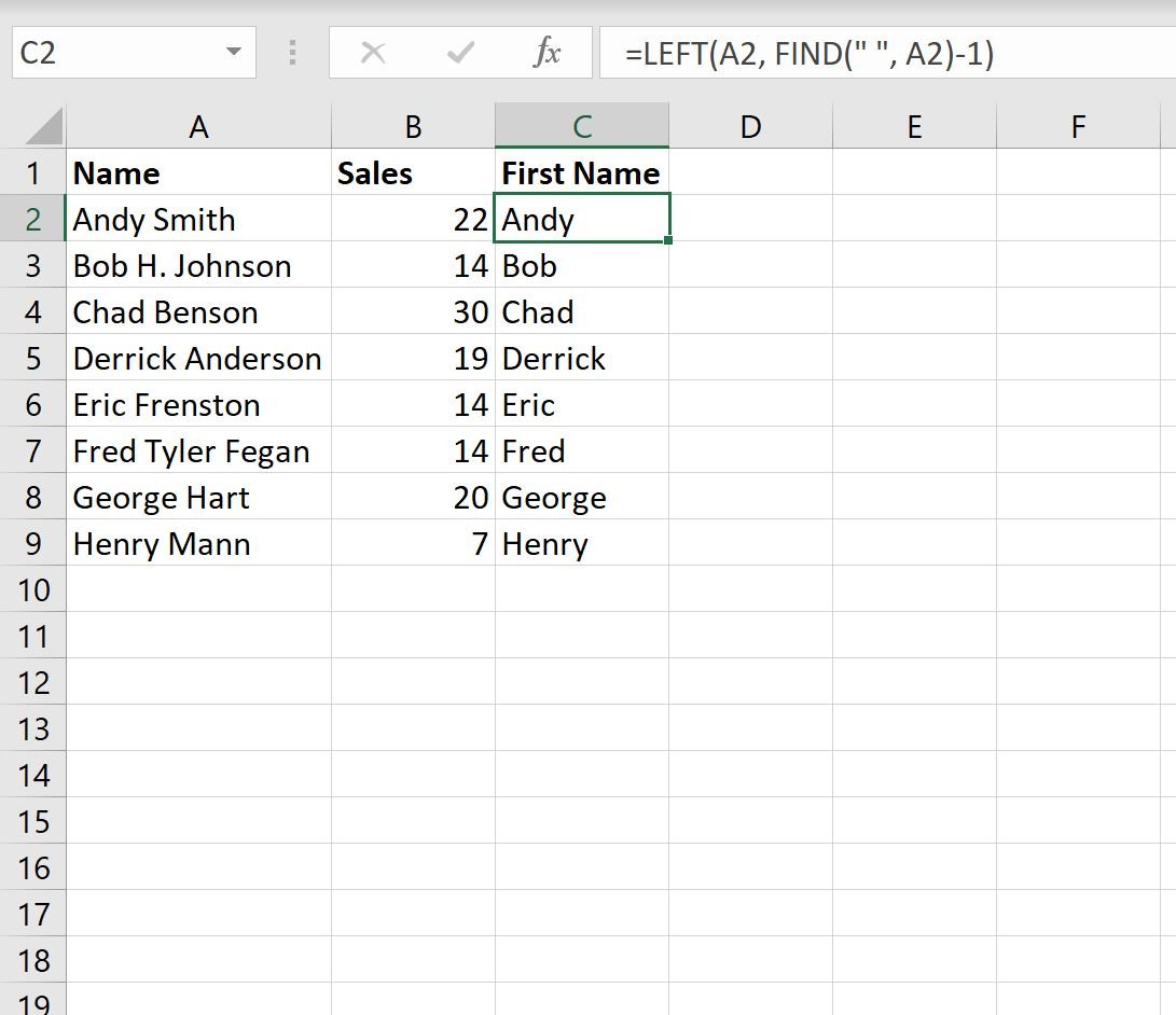 Excel extract first name from cell