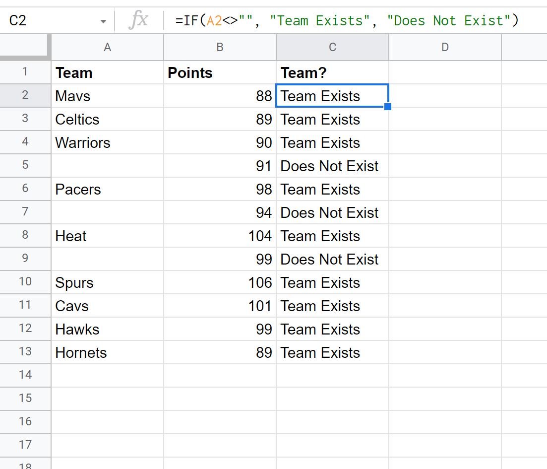 Google Sheets if not empty formula