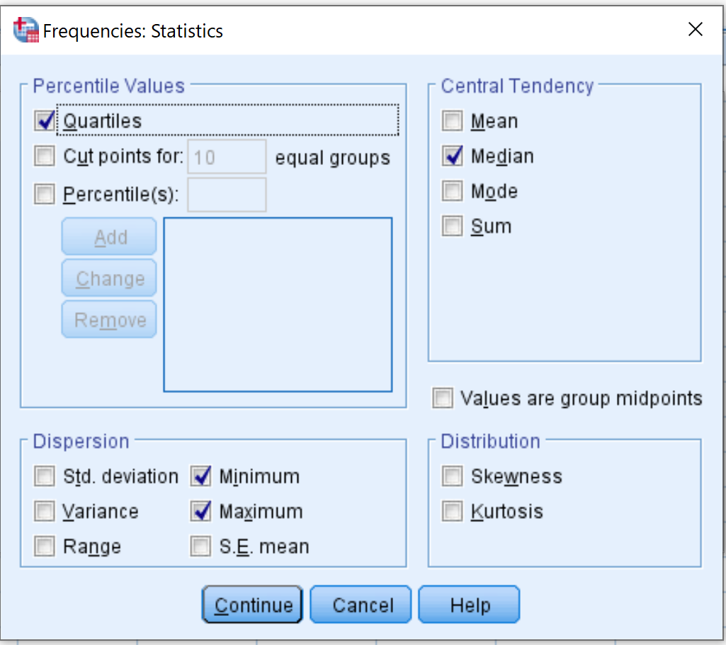 Five number summary options in SPSS