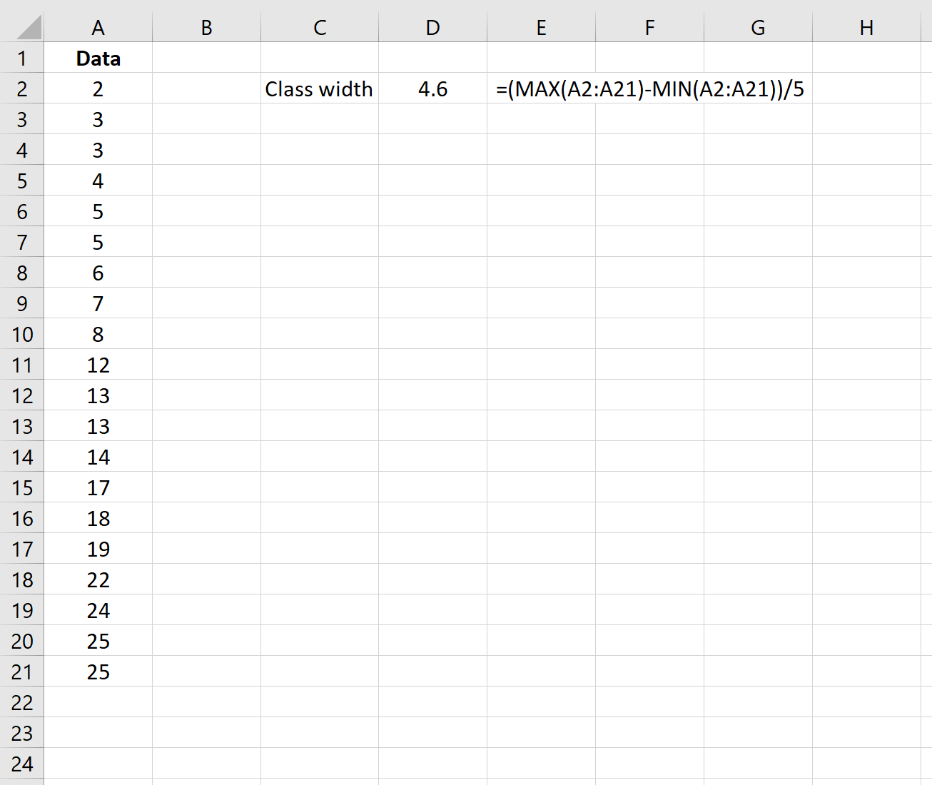 Class width calculation in Excel