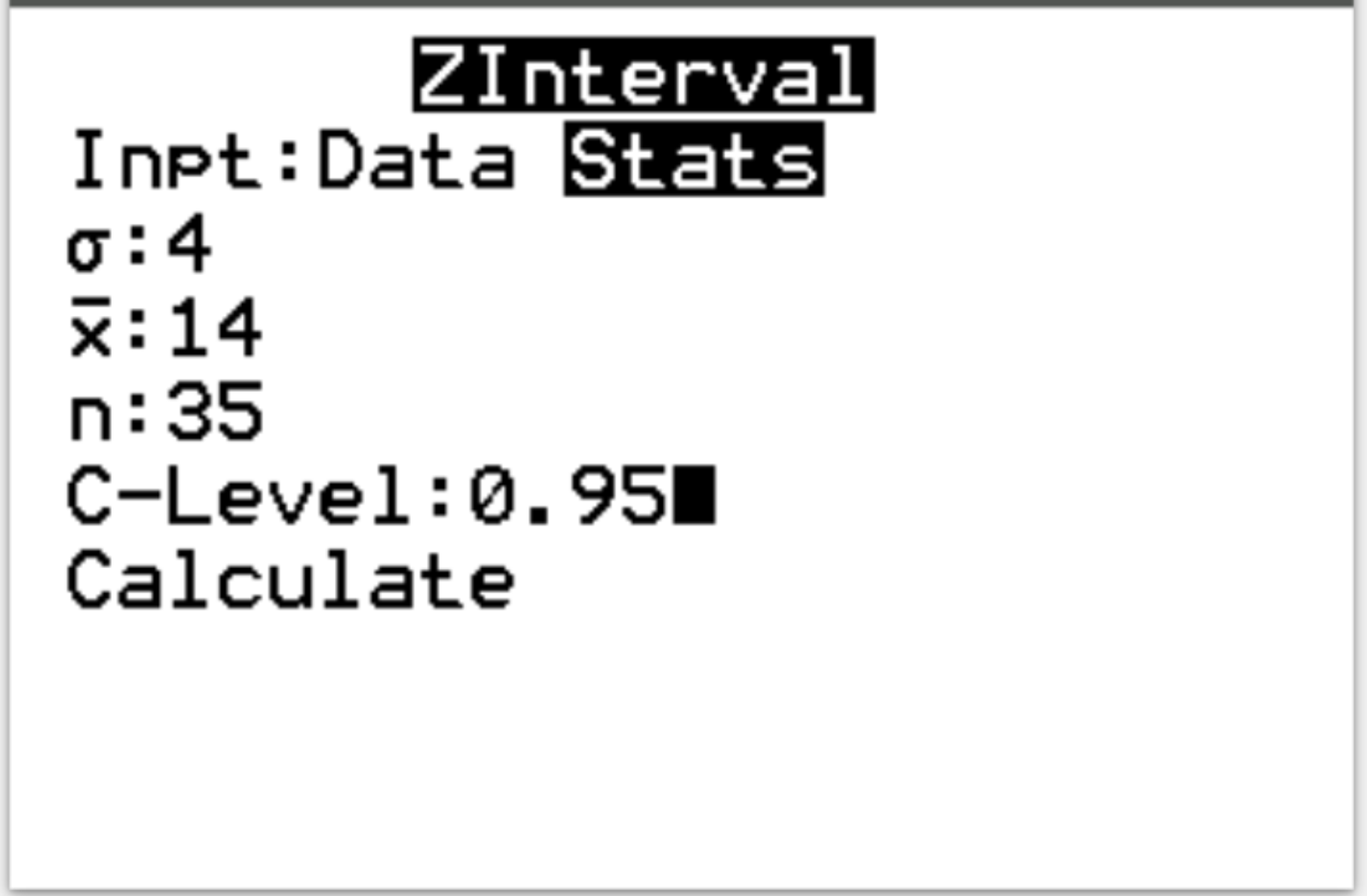 Z Interval on a TI-84 calculator