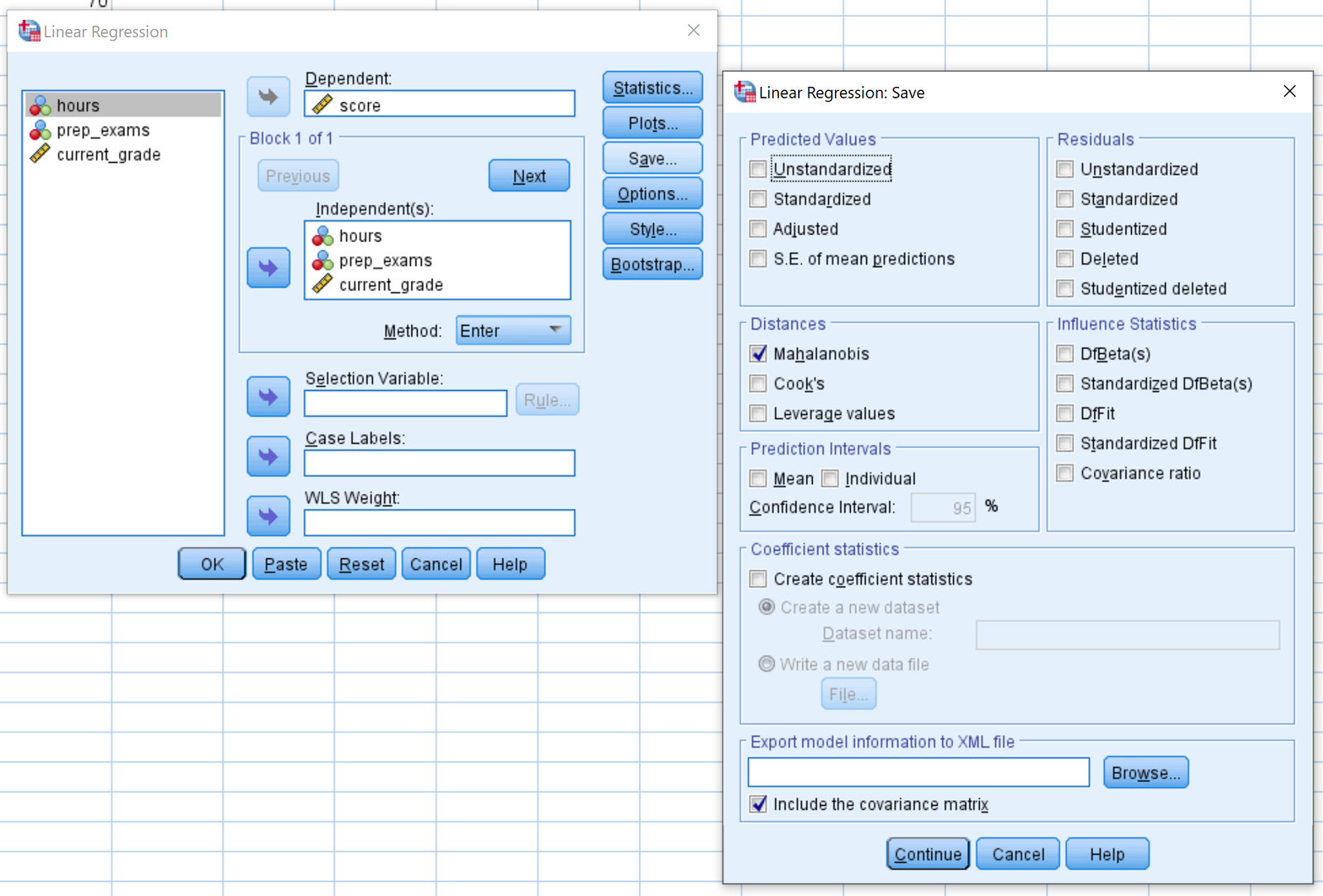 Mahalanobis distance in SPSS