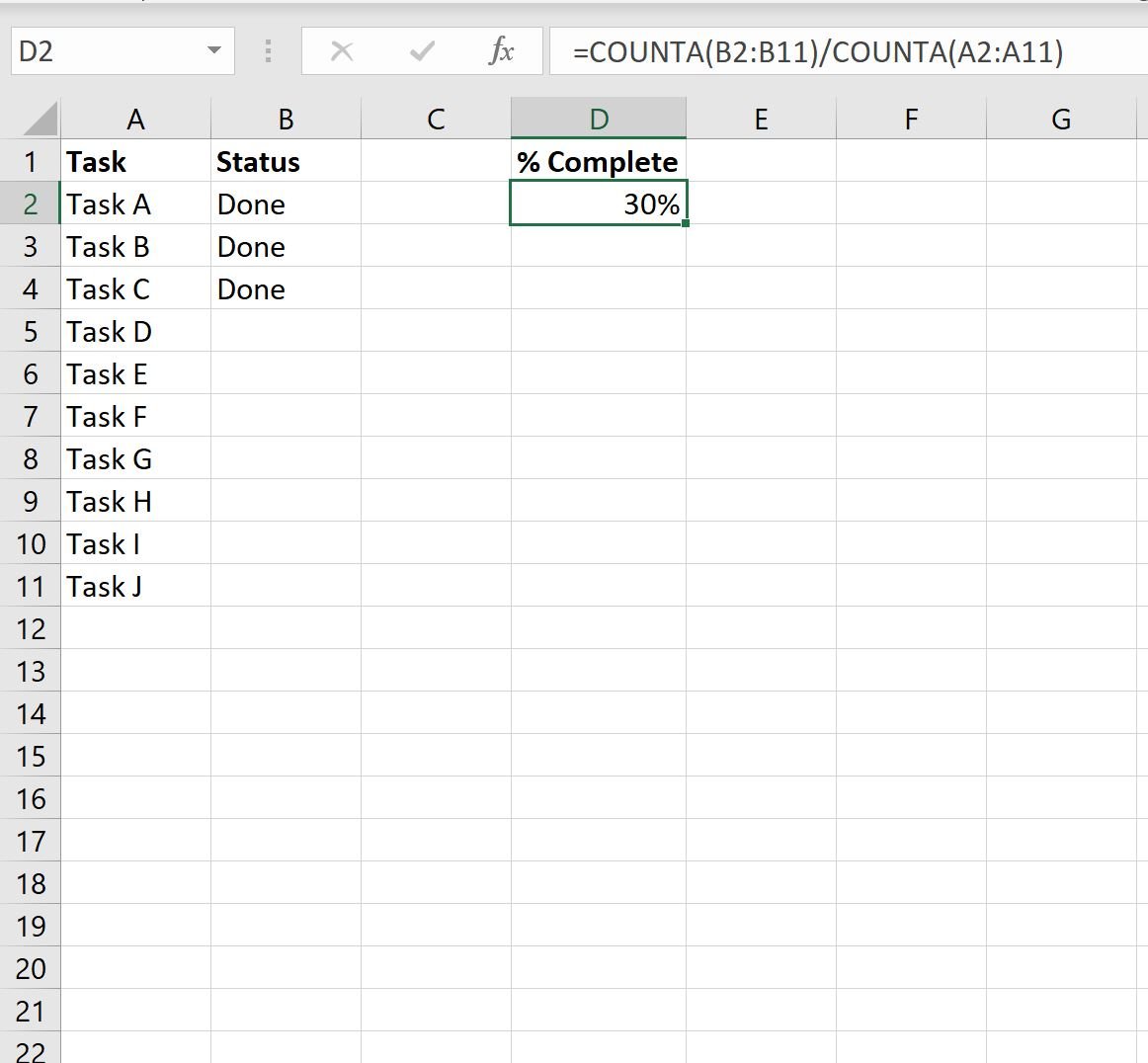 percent complete in Excel