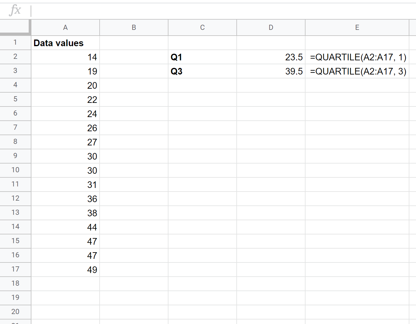 Quartiles in Google Sheets