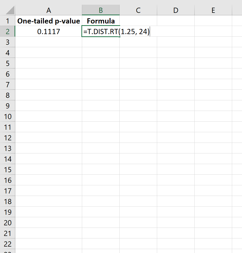 One-tailed p-value from t-score in Excel