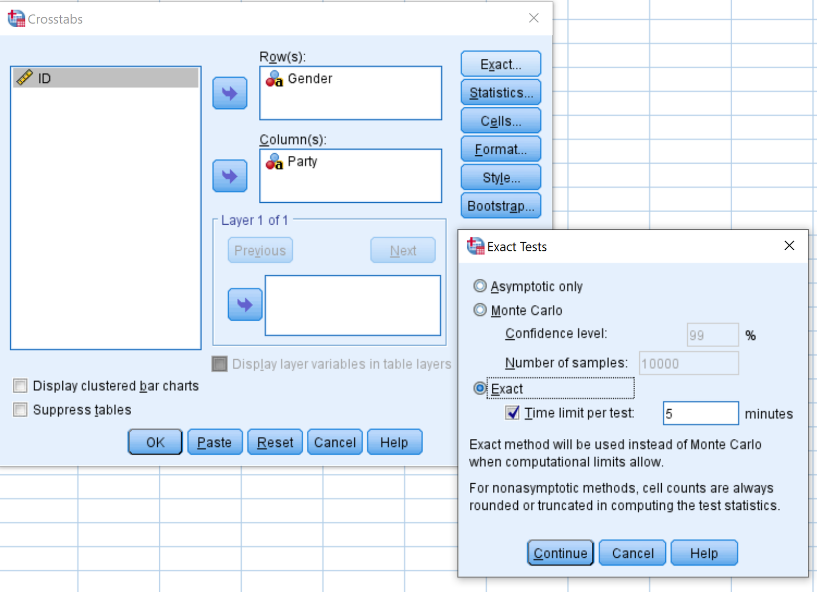 Fisher's exact test in SPSS