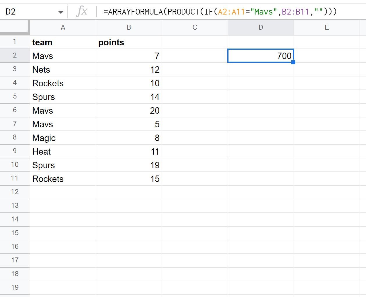 MULTIPLY IF formula in Google Sheets