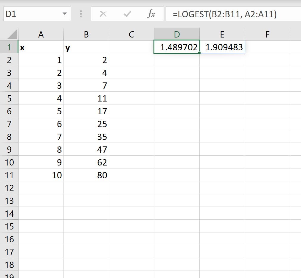 LOGEST function in Excel