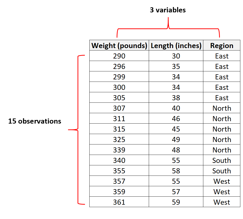 Example of observations in statistics